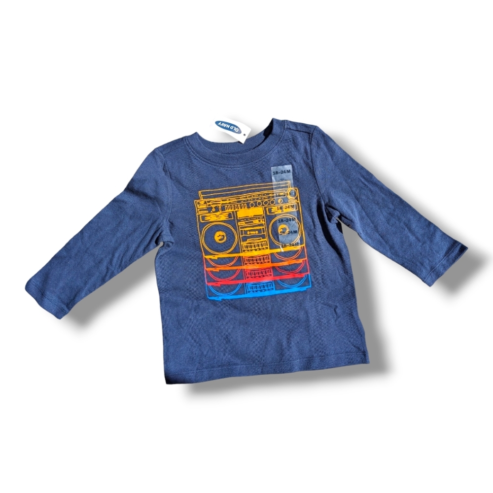 Old Navy Boys 18-24m Blue/Red/Yellow Boombox Long Sleeve Graphic T-shirt